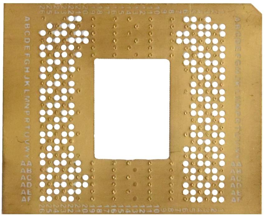 Metallized ceramic carrier with a central opening and rows of holes